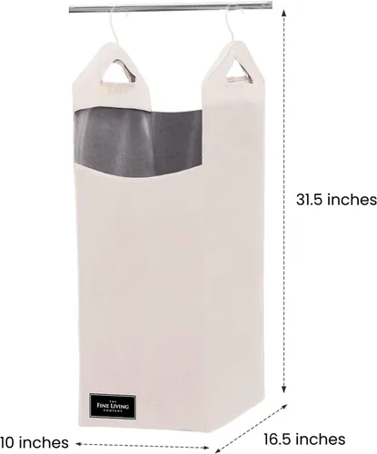 Miniatura 2 de The Fine Living Co. - Bolsa colgante para ropa sucia, colgador resistente, organizador de cestas de armario que ahorra espacio (beige)