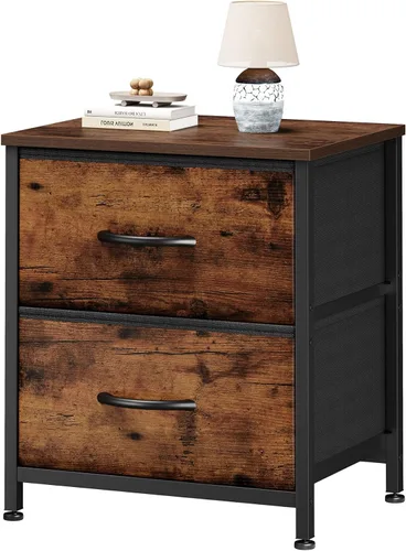 Miniatura 12 de Sweetcrispy - Mesita de noche pequeña con 2 cajones de tela, mesa auxiliar para dormitorio, para mesita de noche de 20 pulgadas de alto para Negro