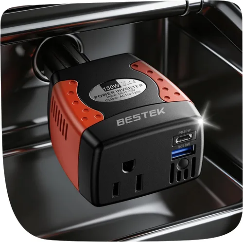 BESTEK Inversor de corriente de 150 W, convertidor de voltaje de 12 V a 110 V, cargador de coche, adaptador de corriente con puertos de carga USB