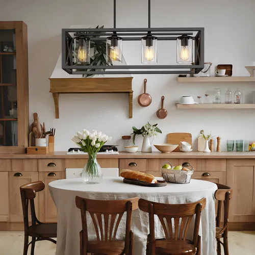 Miniatura 6 de Lámpara de comedor de granja – Iluminación de isla de cocina de 4 luces con altura ajustable y metal grueso para comedor sobre mesa, candelabros