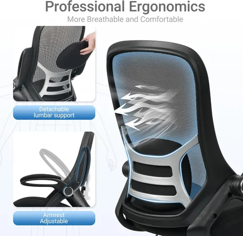 Miniatura 4 de HYLONE Silla de dibujo grande y alta de 400 libras, asiento grueso de 5 pulgadas, silla de oficina alta, reposabrazos abatibles, silla ergonómica