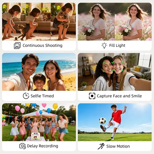 Miniatura 5 de Cámara digital 4K para fotografía, cámara de enfoque automático de 56 MP con pantalla abatible de 180° de 3 pulgadas, cámara compacta de viaje