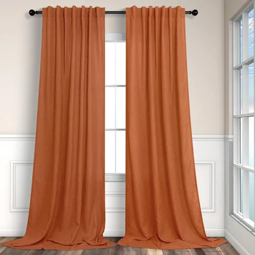 Miniatura 87 de Cortinas de lino azul de 84 pulgadas de largo para sala de estar; juego de 2 paneles con lengüeta trasera; cortinas con dobladillo para barra; Azul