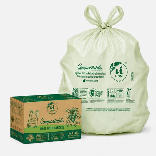 Miniatura 9 de UNNI Bolsas de basura compostables de 3 galones con asas de corbata, 100 bolsas pequeñas de compost de cocina para basura de encimera, certificadas