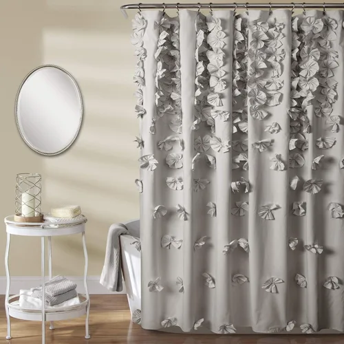 Lush Decor Riley Cortina de Ducha, 72" W x 72" L, Gris Claro - Cortina de Baño - Coquette Decor - Cortinas de Ducha con Lazo - Cottage Core -