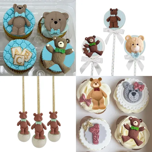 Miniatura 9 de Moldes de silicona de oso de chocolate, 4 piezas, moldes de silicona para osos de pasteles, moños para pasteles, decoración de pasteles, dulces