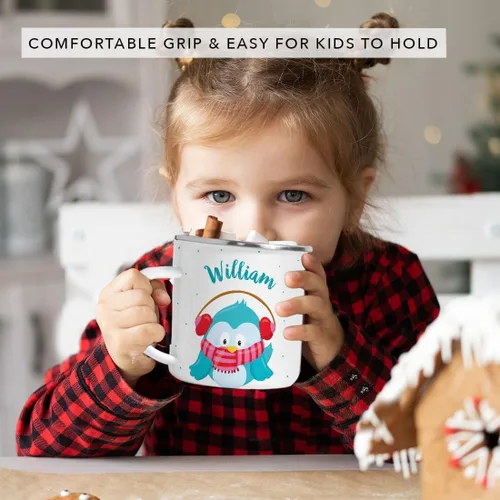 Miniatura 6 de Andaz Press Taza de café de acero inoxidable con nombre personalizado de 11 onzas para niños, diseño de búho azul festivo, 1 paquete, taza