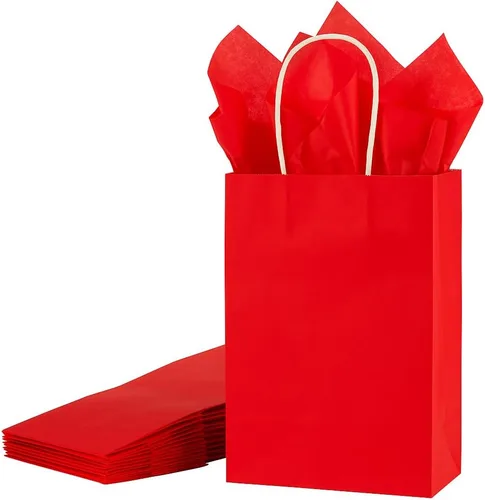 Miniatura 7 de SUNCOLOR Bolsas de regalo negras con asas, paquete de 24 bolsas pequeñas de papel kraft para fiestas, 7.9 x 5.12 x 3.15 pulgadas con papel de seda