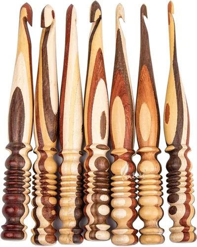 INTAJ Gancho de ganchillo de madera hecho a mano – Juego de ganchos de ganchillo de aguja de palisandro – Aguja de tejer para manualidades de hilo