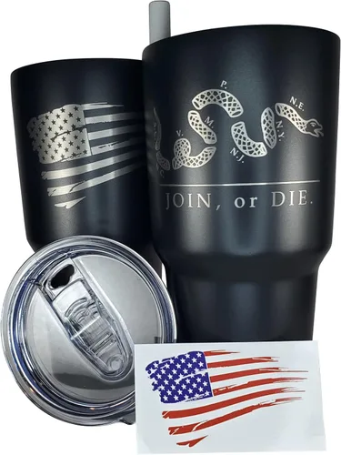 Miniatura 23 de Gadsden Flag Don't Tread on Me - Vaso patriótico de 30 onzas, taza de viaje con la bandera estadounidense, taza de café patriótica, doble
