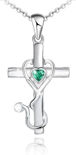 Collar con colgante de estetoscopio con temática de medicina de plata de ley 925 para doctor o enfermera, regalo para graduación, estudiantes de
