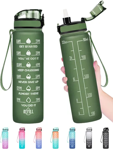 Miniatura 20 de Enerbone Botella de Agua, A Prueba de Fugas Sin BPA y Tóxicos, Botella de Agua Motivacional con Horarios para Beber y Pajita, Botella de Agua