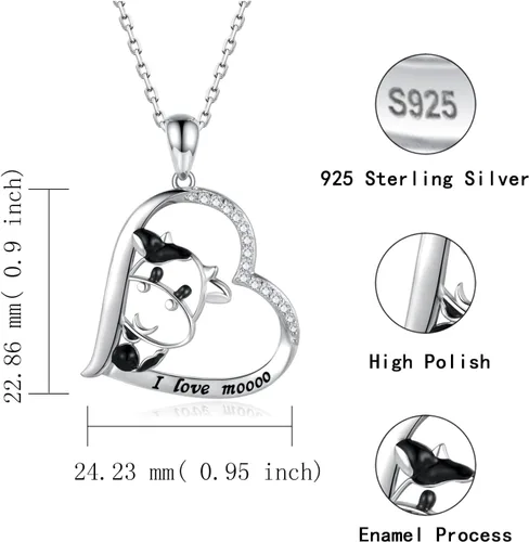 Miniatura 6 de Collar de vaca de plata de ley 925 con colgante de vaca, joyería con estampado de vaca para mujer, regalos de cumpleaños
