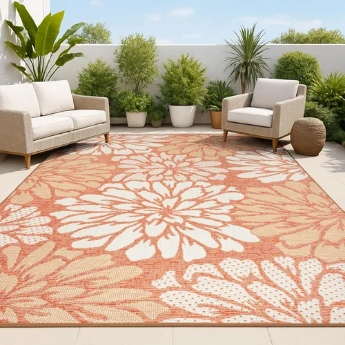 Miniatura 37 de JONATHAN Y Alfombra Corredor de Tejido Texturizado Floral para Interiores y Exteriores 2X8 Marrón/Crema, Zinnia Moderna para Patio Trasero, Patio