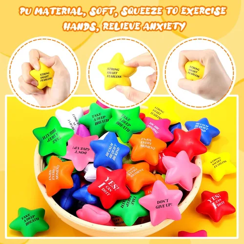 Miniatura 7 de Jerify 140 bolas de estrés a granel para adultos, espuma colorida, estrella motivacional, bola de estrés, juguete de regalo con citas inspiradoras