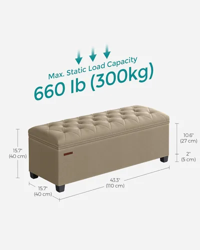 Miniatura 2 de SONGMICS Banco otomano de almacenamiento, reposapiés con patas, 15.7 x 43.3 x 15.7 pulgadas, banco de extremo de cama, baúl de almacenamiento, carga