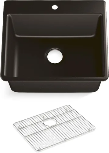 Miniatura 20 de KOHLER 28003-1-CM1 Kennon® - Fregadero de cocina de 25 pulgadas de montaje superior o inferior, incluye estante para fregadero, color negro mate