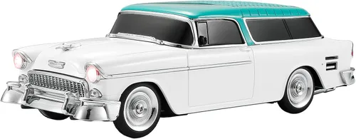 Miniatura 10 de Altavoz Bluetooth retro clásico modelo de automóvil con luz ambiental LED, emparejamiento estéreo TWS, ruedas móviles, sonido HD, altavoz Rojo