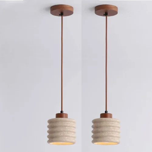 Miniatura 6 de Modern Instant Pendant Lights, 2 Pack Mini Ceiling Hanging Lighting, Nordic Retro Natural Travertine Shade Chandelier for Kitchen Island Living Room