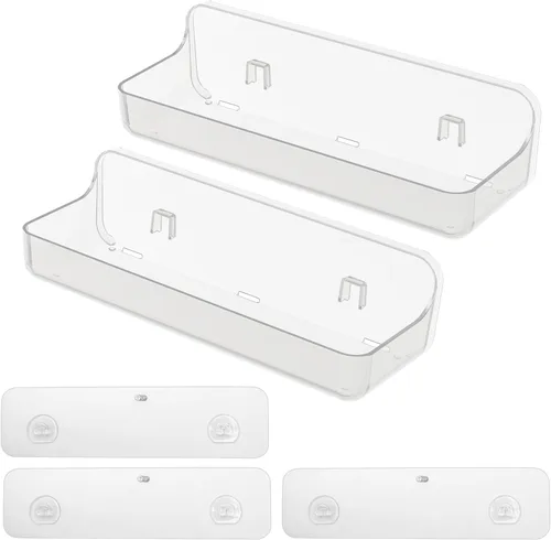 Miniatura 8 de Diesisa Organizador de pared acrílico de 2 piezas, estante adhesivo, organizadores de pared, sin perforaciones, estantes de baño, estante de pared
