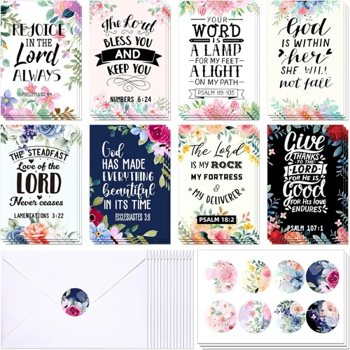 Miniatura 7 de Containlol 24 Piezas Tarjetas de Felicitación Cristianas Inspiradoras con Aliento de las Escrituras Tarjeta Floral de Versículos Bíblicos con Sobres