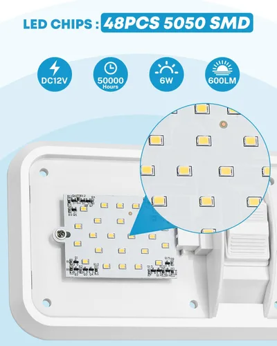 Miniatura 4 de Kohree RV LED Ceiling Lights Interior, 12V DC Double Dome Light Fixture for Camper Trailer Boat - 5 Pack, 600 Lumens, 4000K Natural White, 3-Way