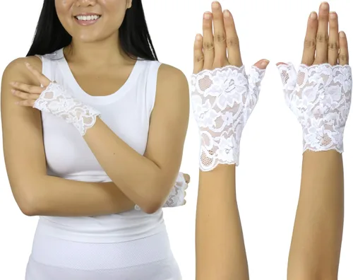 Miniatura 3 de ToBeInStyle Guantes de muñeca sin dedos de encaje elegante delicado y colorido para mujer