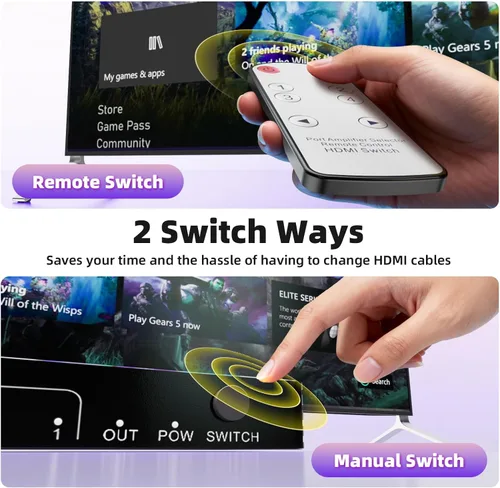 Miniatura 6 de Interruptor HDMI de 8K a 60Hz 4 en 1 salida. ALYYDBG 4K @120Hz/240Hz HDMI 2.1 Switcher compatible con HDR10+ HDCP 2.3 CEC dinámico, funciona