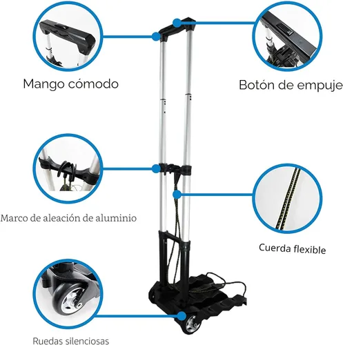 Miniatura 5 de RMS - Carro de equipaje plegable - Carretilla plegable y portátil de aluminio ligero para viajes, mudanzas y uso en oficina (negro)