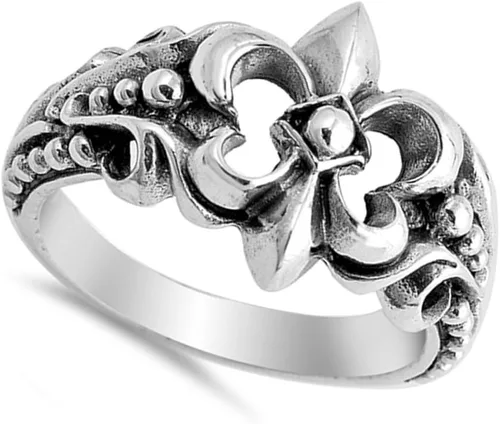 Miniatura 2 de Anillo Fleur De Lis de plata de ley 925 con cuentas de filigrana tamaños 5-10, Metal, Sin piedras preciosas