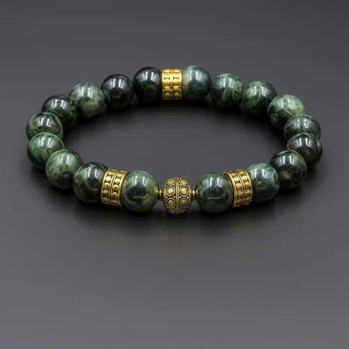 Miniatura 3 de Kartini Studio Pulsera de jade y oro, pulsera de cuentas de jade verde oscuro y oro, joyería de cuentas de calidad para hombre
