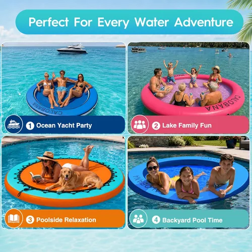 Miniatura 3 de CALOBANA Hamaca de agua inflable redonda flotante, flota lago isla balsa plataforma de muelle inflable para adultos, piscina, río, fiesta en la playa