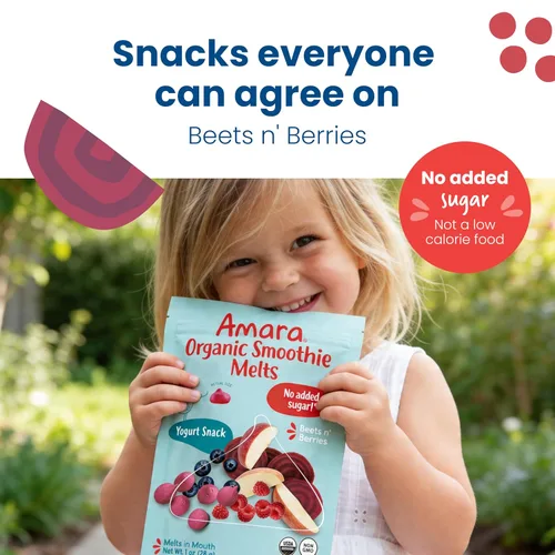 Miniatura 3 de Amara Smoothie Melts - Beets n' Berries - Snacks orgánicos para bebés con frutas y verduras - Yogur derretido a base de plantas - Snack saludable