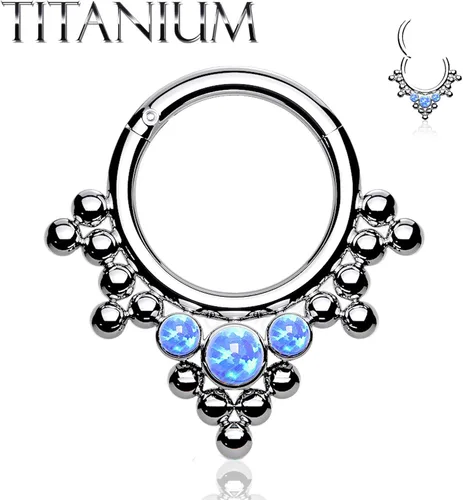 Miniatura 2 de BodyJ4You - Piercing de aro con bisagras, 0.56oz, de titanio, ópalo tribal