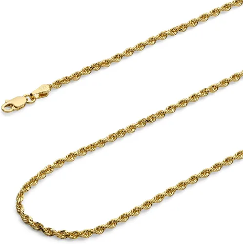 Miniatura 6 de Collar de cadena de cuerda de corte de diamante de 14 quilates con corte de diamante macizo de 0.157 in, 0.118 in, 0.098 in, 0.079 in, 0.059 in