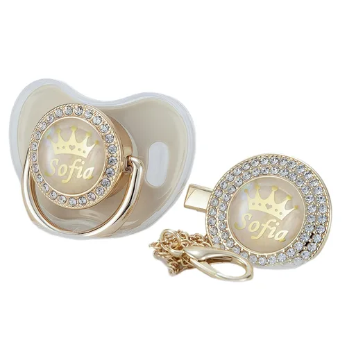Miniatura 23 de Juego de Chupete y Clip Personalizado con Nombre en Oro Rosa con Brillos, Regalo Ideal para Baby Shower, Sesión de Fotos de Recién Nacido y Recuerdo