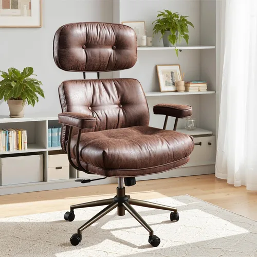 Miniatura 10 de Silla de oficina con 360 ruedas, silla de oficina de mediados de siglo con soporte para el respaldo, silla de escritorio de piel sintética, ángulo