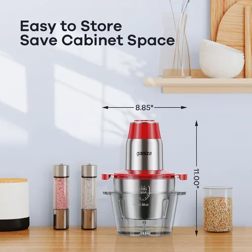 Miniatura 7 de GANIZA Procesadores de alimentos, picadora eléctrica de alimentos con picadora de carne y picadora de verduras, 2 cuencos (8 tazas+8 tazas) con Rojo