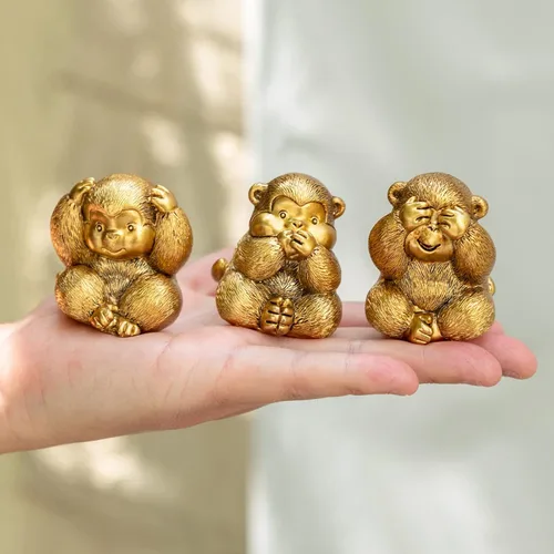 Miniatura 5 de TOHLUCS Estatua de 3 monos sabios. No ves el mal, no escuchas el mal, no hablas de monos malvados. Trae buena suerte, sabiduría. Figuras de mono