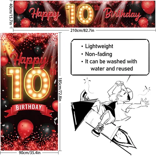 Miniatura 2 de Juego de carteles de feliz cumpleaños 10 para puerta, porche, decoraciones de cumpleaños de 10 años, suministros de fiesta para mujeres y hombres