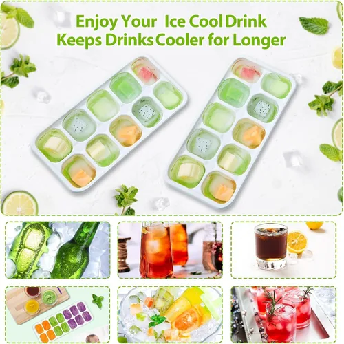 Miniatura 6 de DOQAUS Bandeja para cubitos de hielo con tapas, paquete de 2 bandejas de hielo apilables de silicona para congelador, seguro para BPA y LFGB, fácil