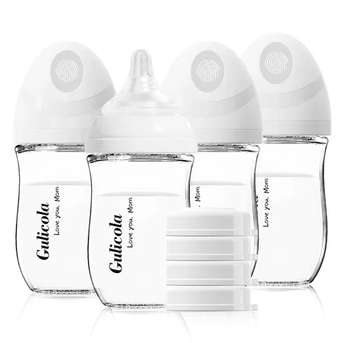 Miniatura 9 de Gulicola Biberón de vidrio natural de 8 onzas para bebés amamantados, juego de biberones anticólicos con pezón de flujo medio, 3 meses +, paquete