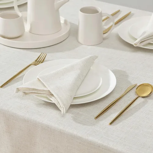 Miniatura 2 de Laura Ashley Dothan Mantel de Mezcla de Lino de Lujo para Cenas Formales, Vacaciones, Bodas o Fiestas, Juego de 8 Servilletas, Color Topo