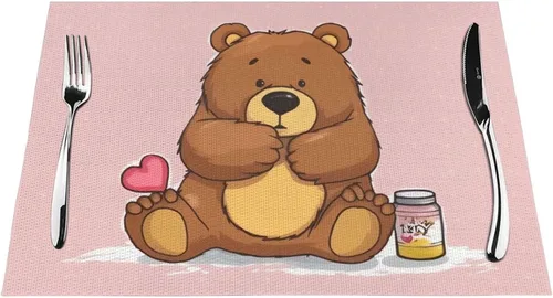 Miniatura 7 de 6 PCS PVC Placemats Set Place Mats Bear Holding Bottle of Honey Non-Slip Weave Place Mats 12" x 18" Farmhouse Table Mat Set for Family Dinners