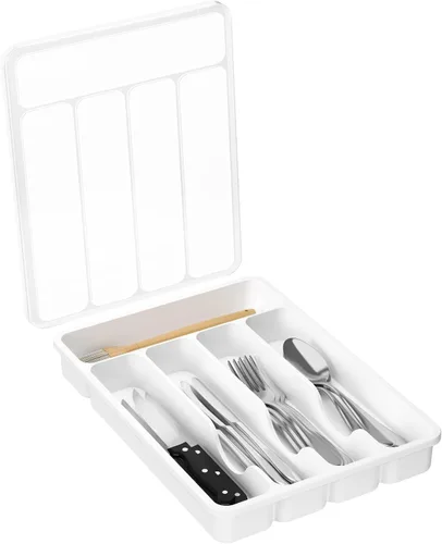 Miniatura 13 de Lifewit Organizador de cubiertos con tapa, bandeja de utensilios cubierta para cajón de cocina y encimera, caja de almacenamiento de cubiertos