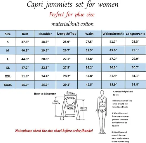 Miniatura 6 de ENJOYNIGHT Conjunto de pijama para mujer, ropa de dormir de algodón con pantalones capri, lindos pijamas