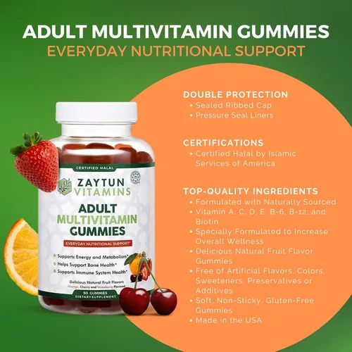 Miniatura 8 de Zaytun Vitamins Gomitas multivitamínicas Halal para niños y adultos, apoyo nutricional diario completo para la familia, vegetariano, apoya