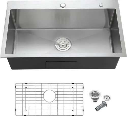 Miniatura 12 de Fregadero de cocina de 18 x 18 pulgadas, fregadero pequeño de acero inoxidable 304 con ranura de drenaje en forma de X y rejilla inferior, fregadero