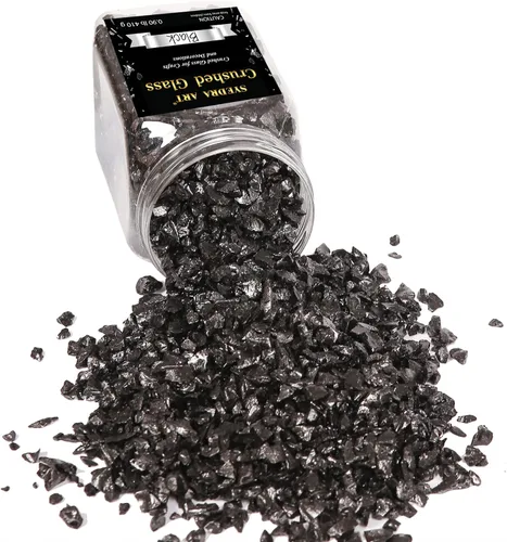 Miniatura 2 de Syedra - Vidrio triturado para manualidades, chips de alto brillo triturado con purpurina, piezas de vidrio roto, 0.118-0.236 in, 410G (negro)