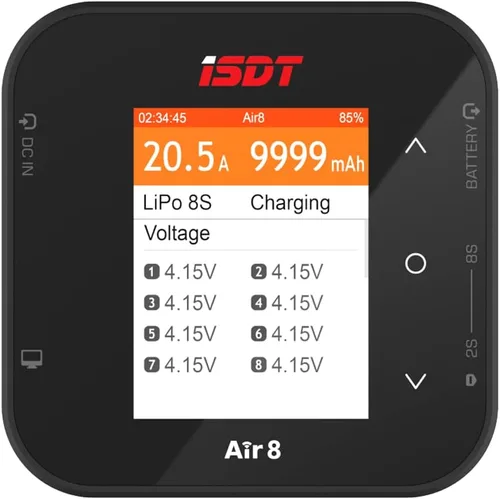 Miniatura 2 de ISDT Cargador de batería Air8 Lipo, cargador de equilibrio descargador 20A 500W DC 1-8S Pantalla LCD Digital Smart Battery Balance Cargador Li-Po
